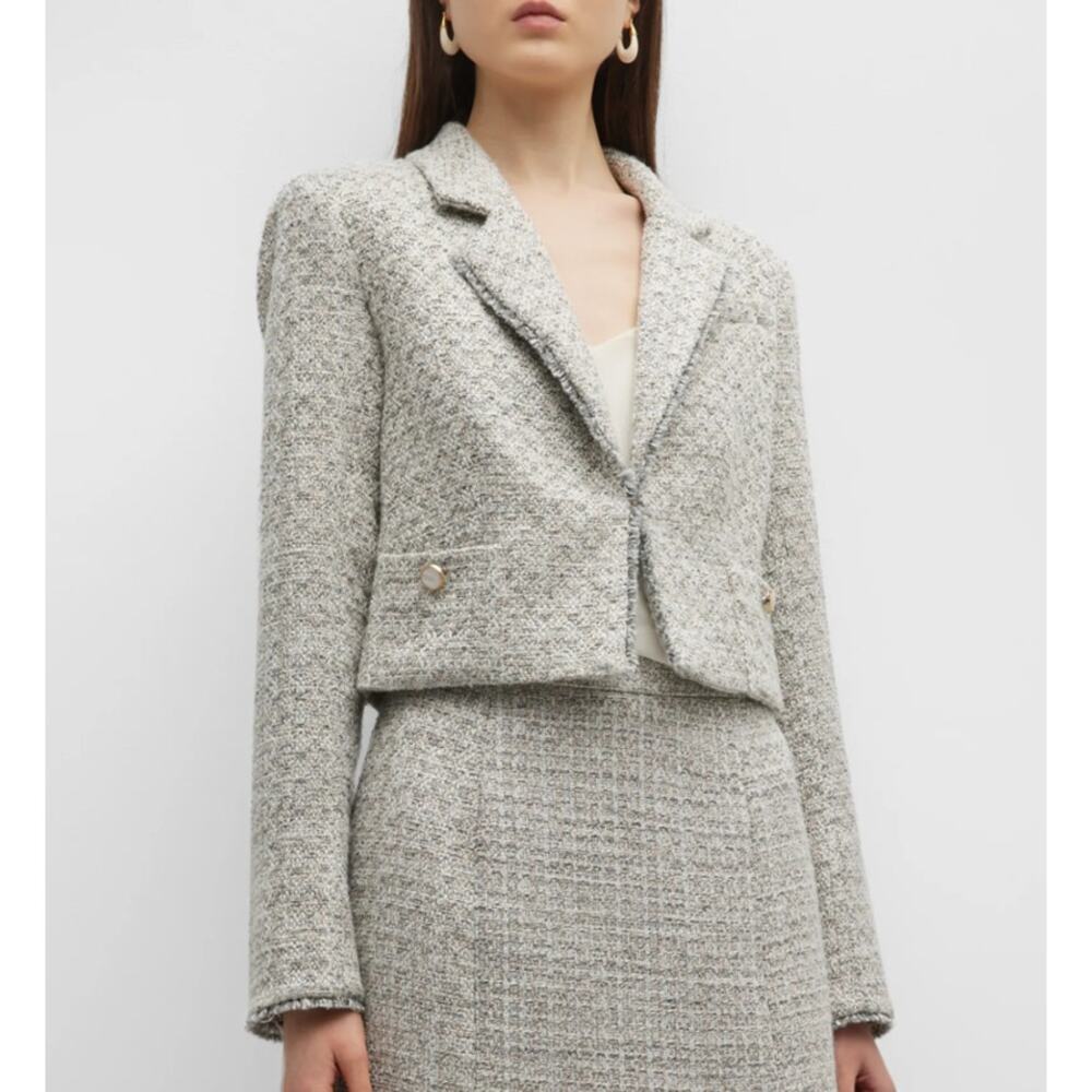 Paige Silver Gray Ecru Gold Tweed Selyna Cropped Blazer Size XL